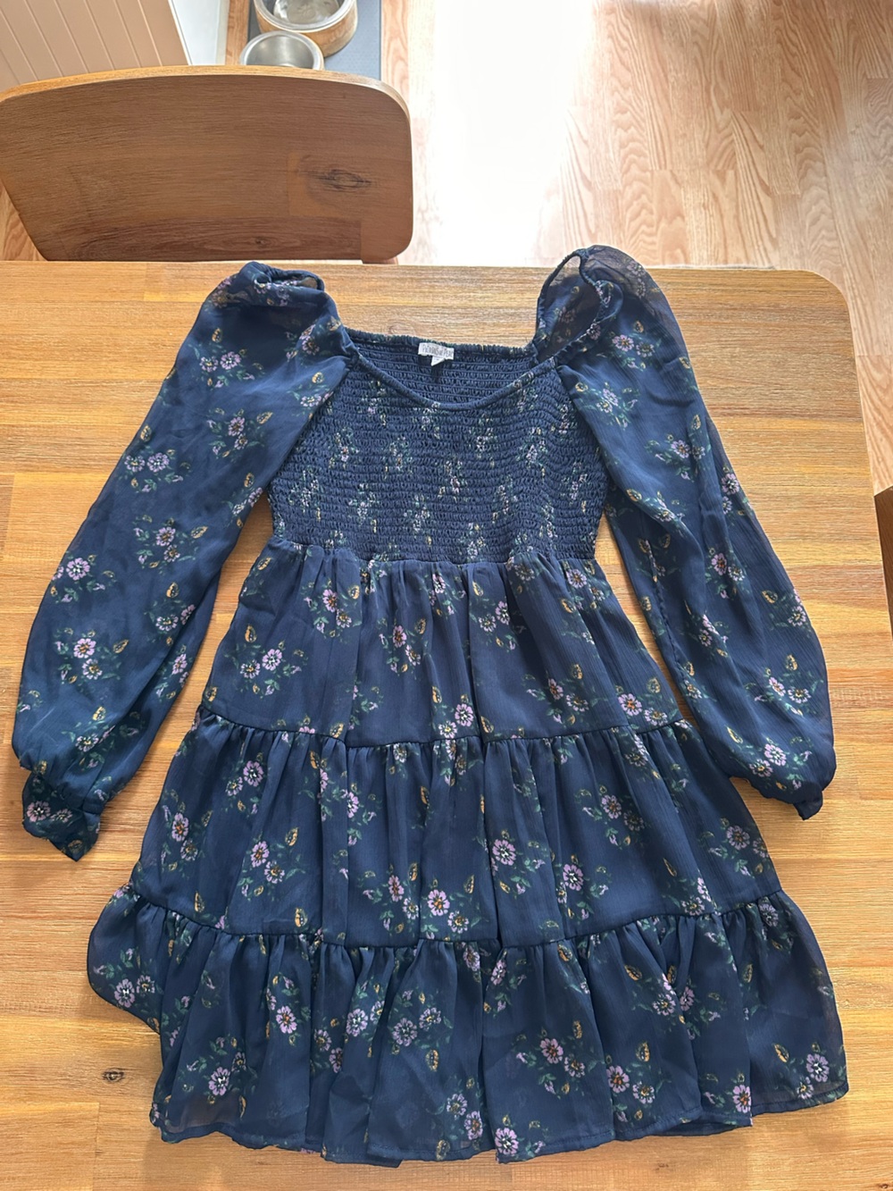 Patrons of Peace Navy Blue Floral Smocked Bodice Dress